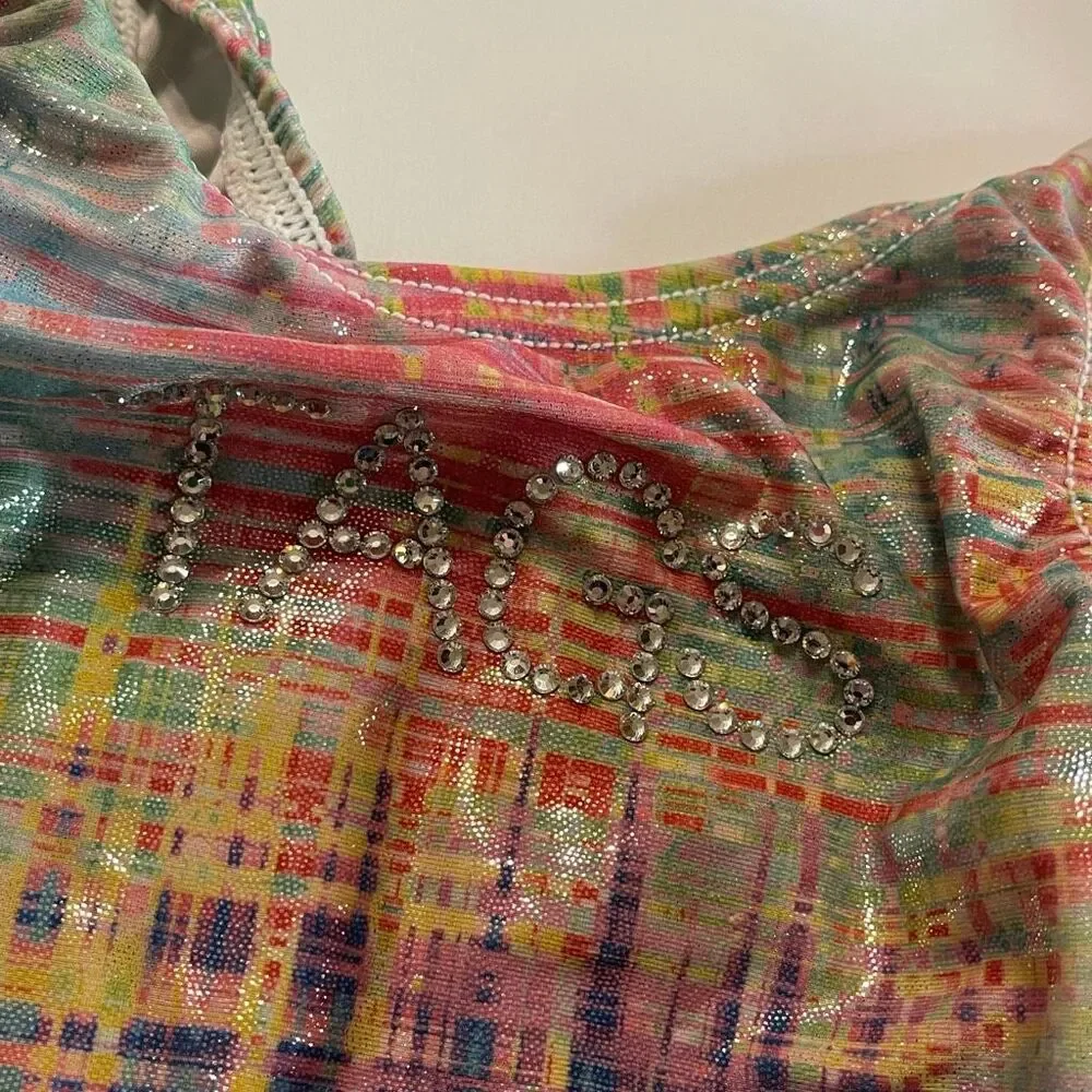 Jam Wear Leos Girls Dance Gymnastics Leotards Blue and Multicolor Tie Dye Medium